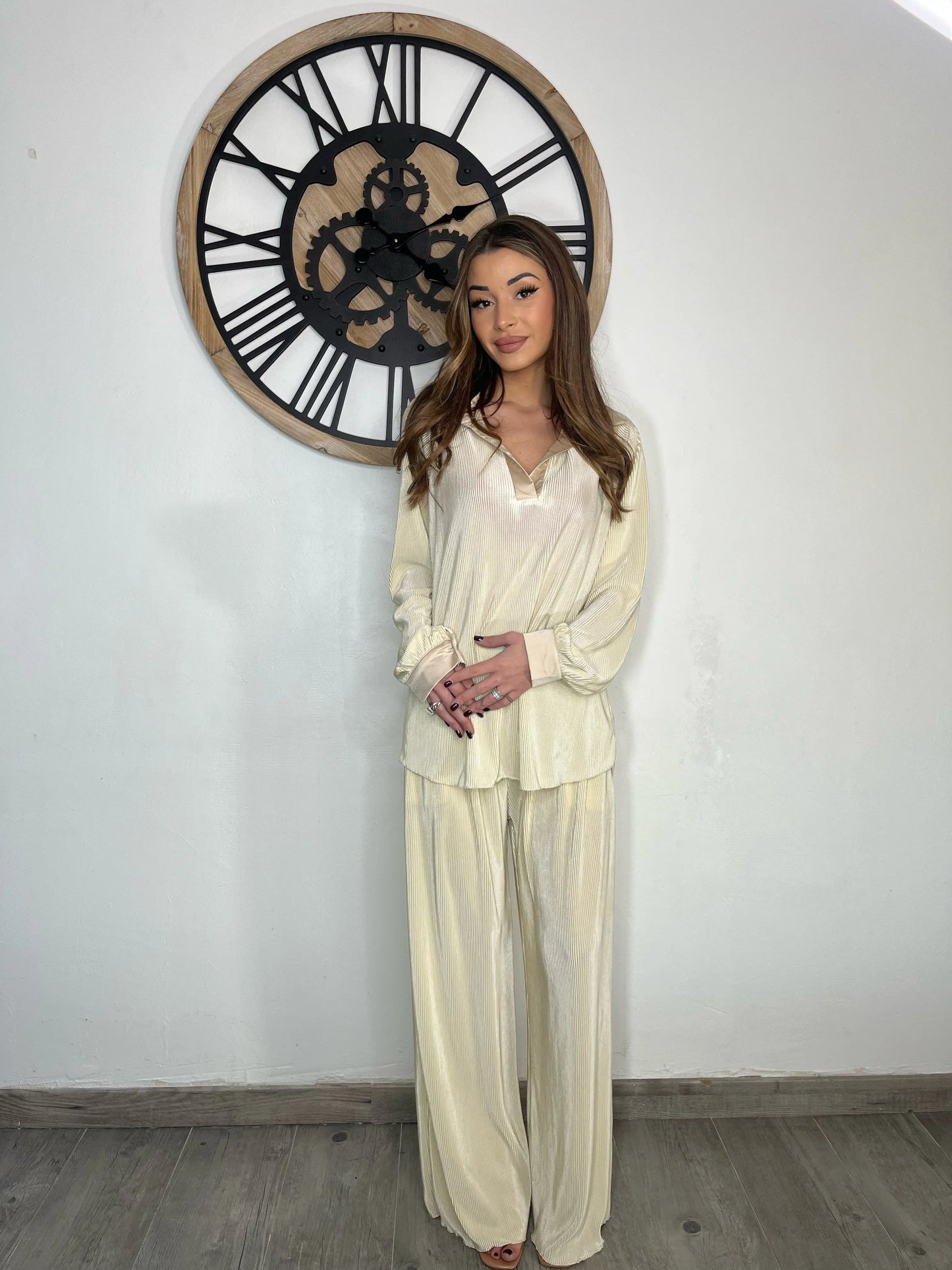 Ensemble satiné - BEIGE (Blouse/Pantalon) THE ONE STORE