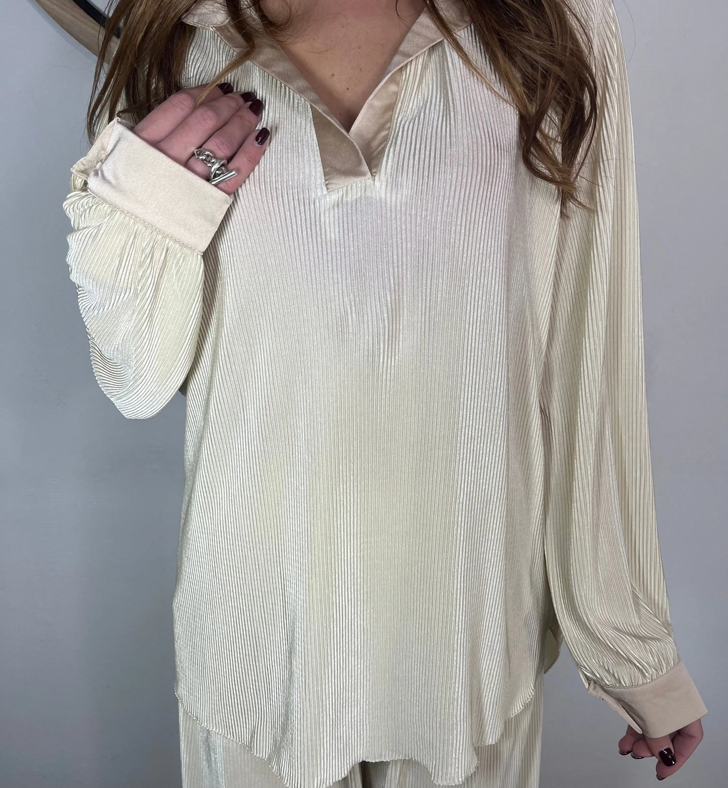 Ensemble satiné - BEIGE (Blouse/Pantalon) THE ONE STORE