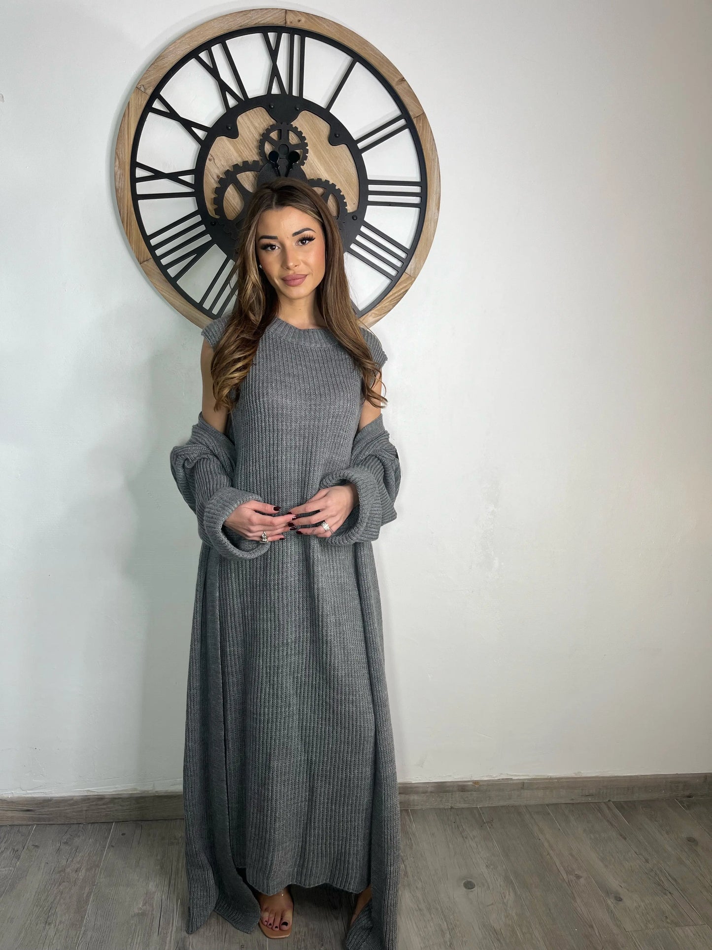 Ensemble "SOUTH" en maille - GRIS (Veste/Robe) THE ONE STORE