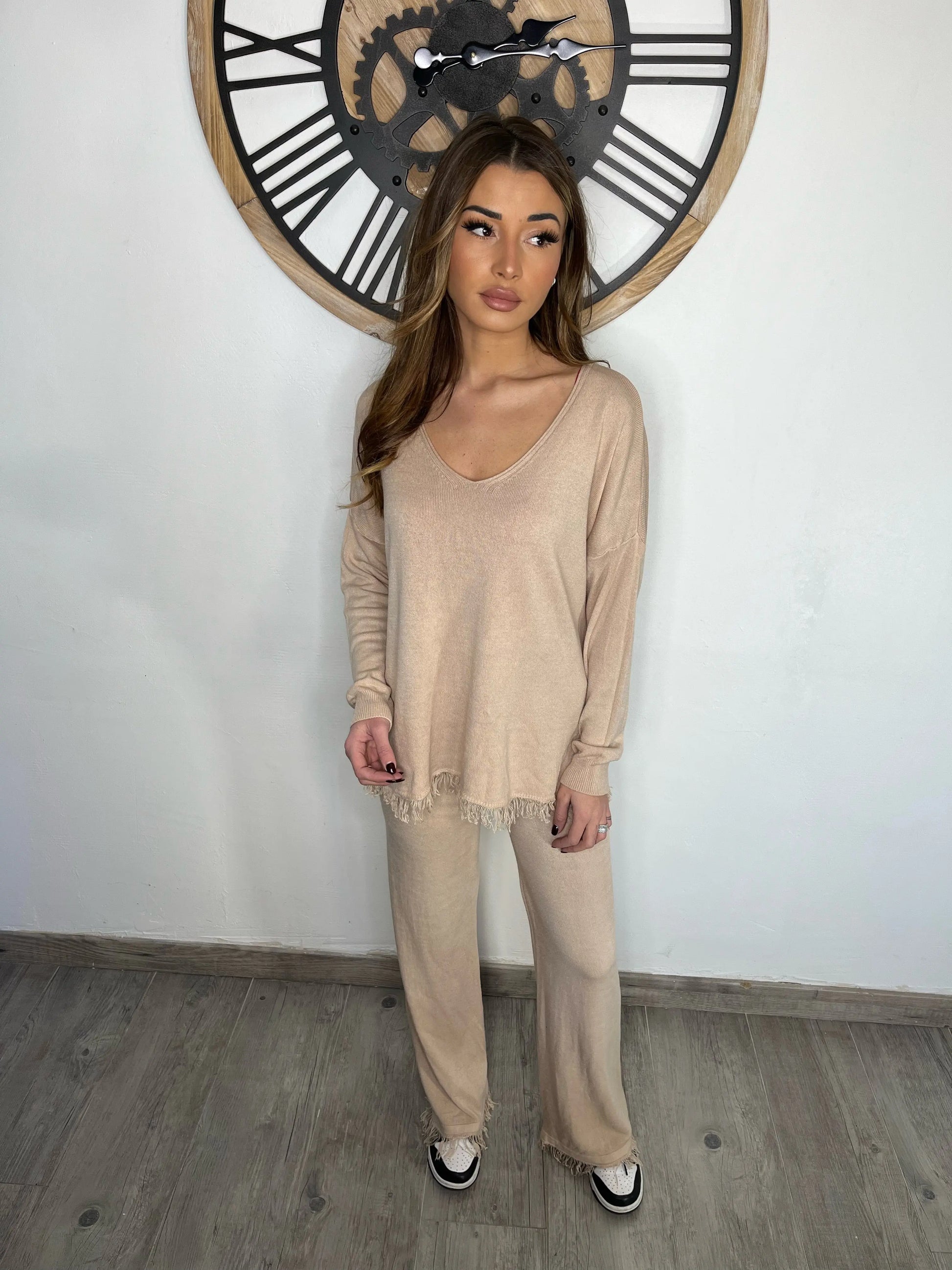 Ensemble "INDIANNA" à frange - BEIGE (Pull/Pantalon) THE ONE STORE