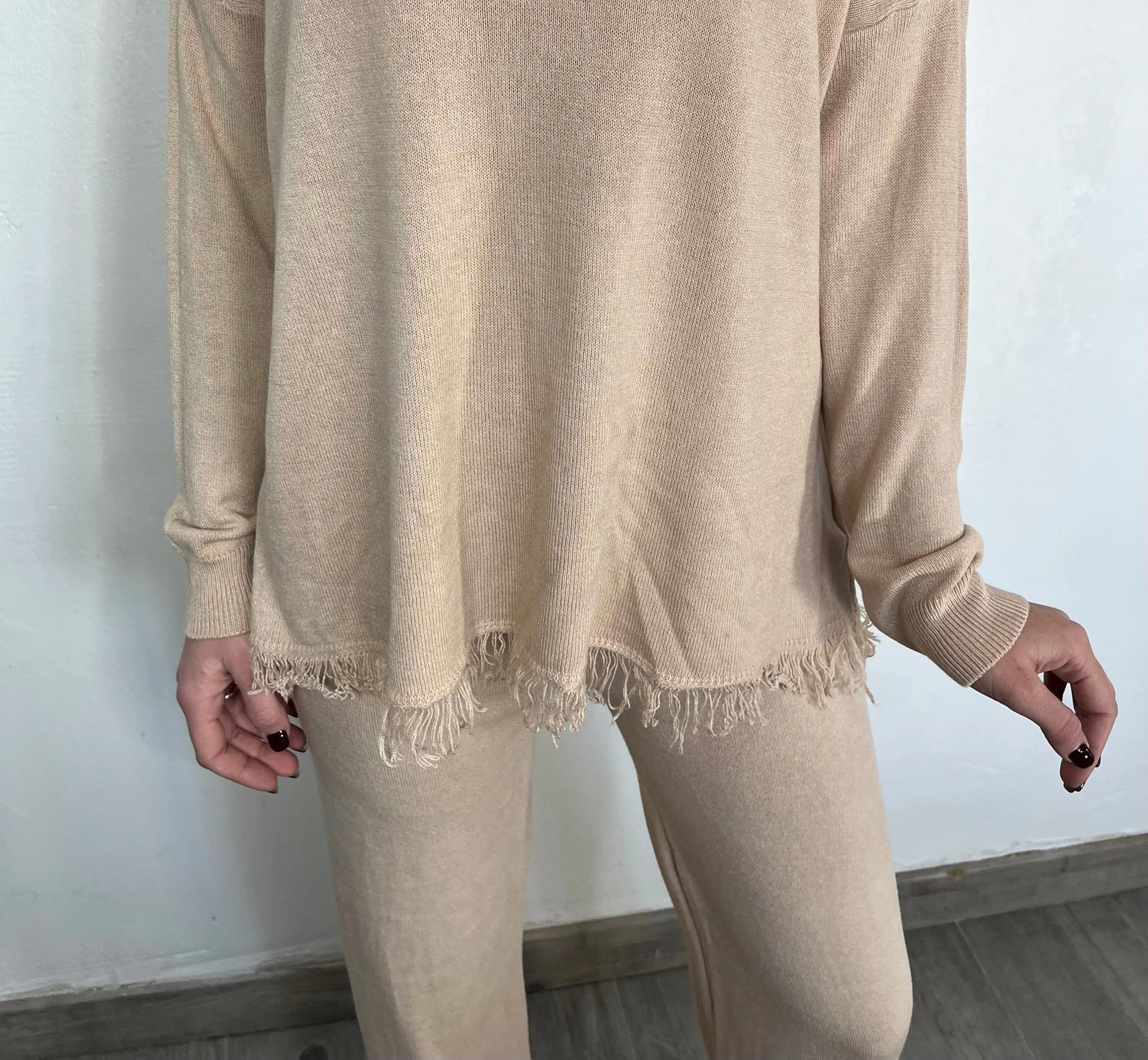 Ensemble "INDIANNA" à frange - BEIGE (Pull/Pantalon) THE ONE STORE