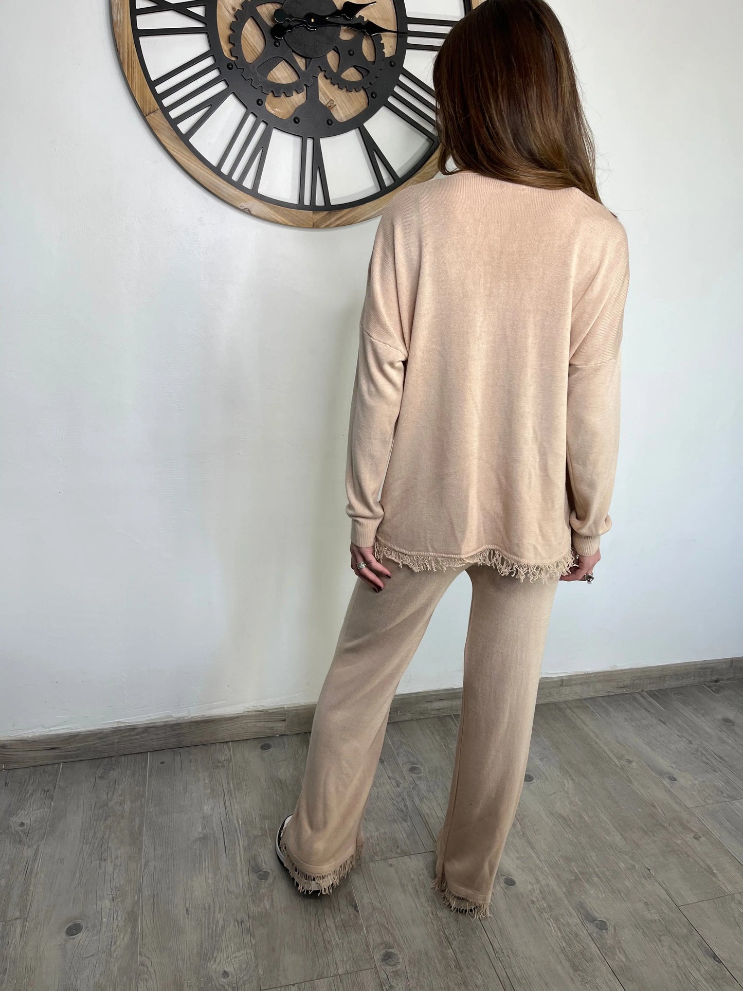 Ensemble "INDIANNA" à frange - BEIGE (Pull/Pantalon) THE ONE STORE